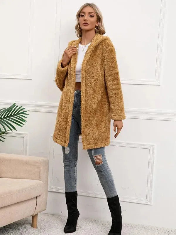 Women's Hooded Fleece Coat Mid Length Cozy Style