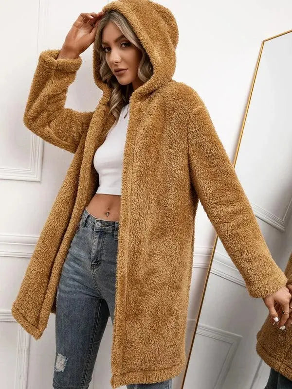 Women's Hooded Fleece Coat Mid Length Cozy Style