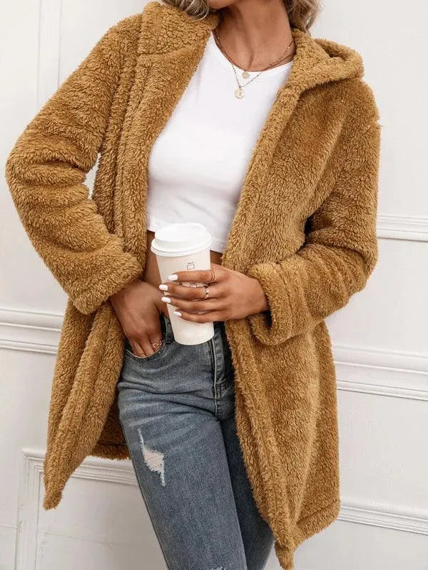 Women's Hooded Fleece Coat Mid Length Cozy Style