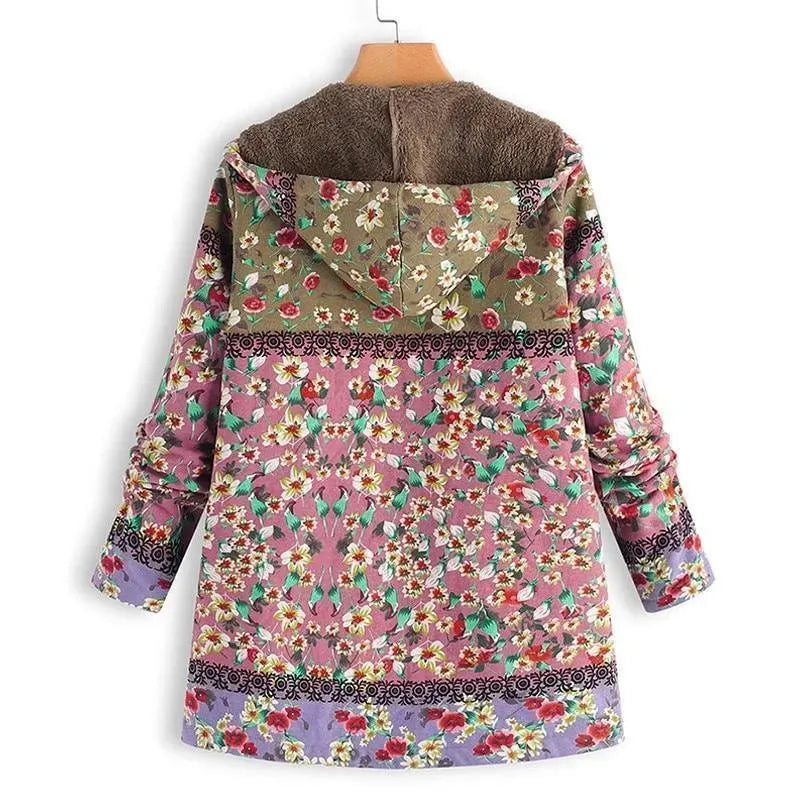 Women's Hooded Floral Coat Warm Casual Style