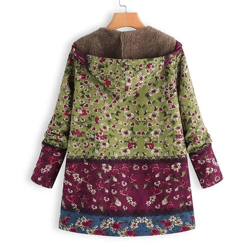 Women's Hooded Floral Coat Warm Casual Style