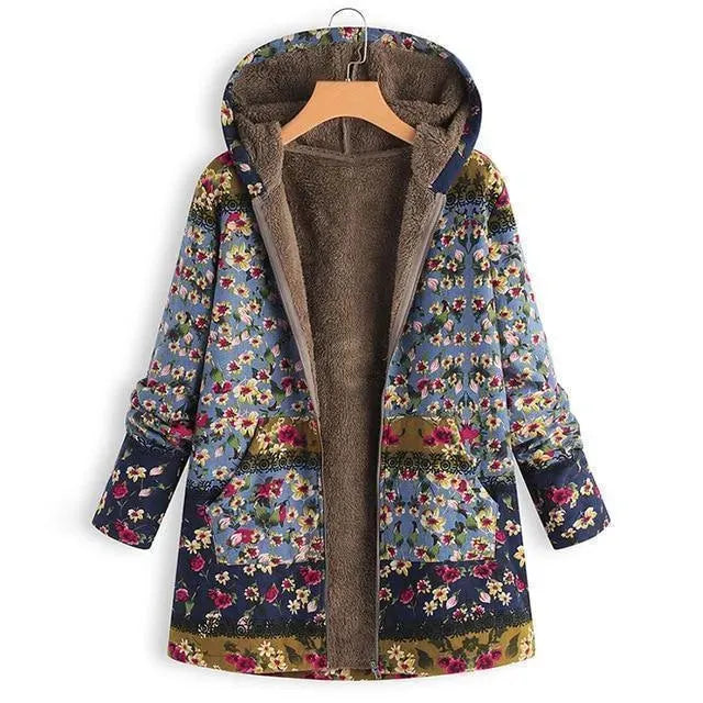 Women's Hooded Floral Coat Warm Casual Style