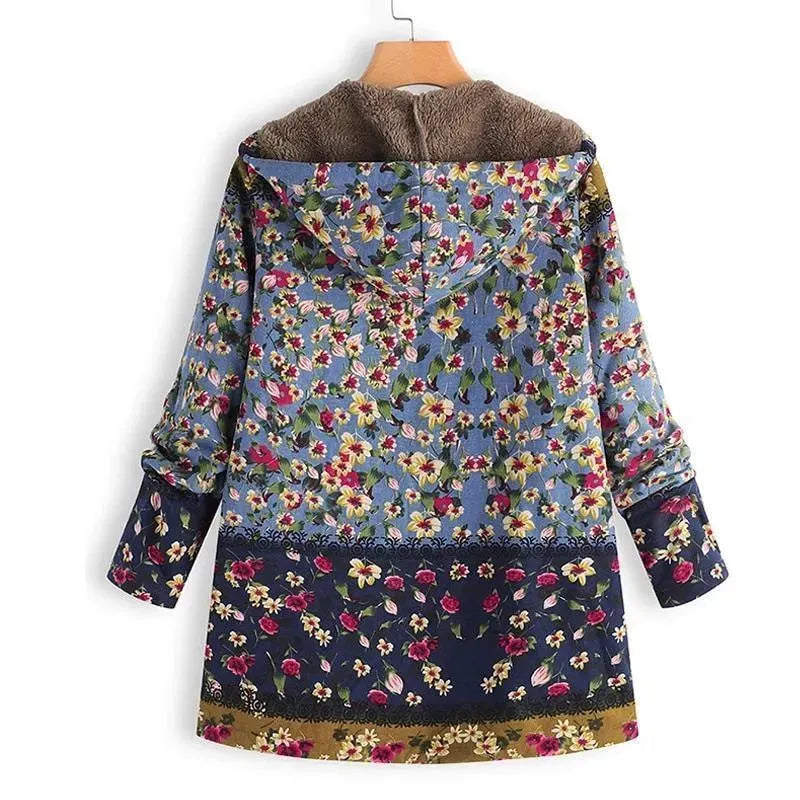 Women's Hooded Floral Coat Warm Casual Style