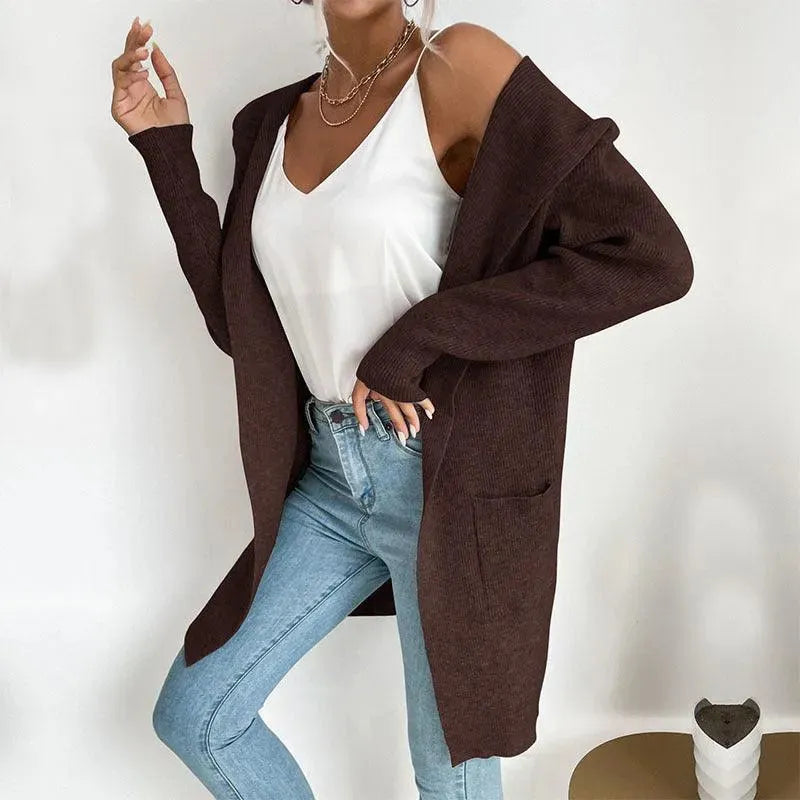 Women’s Hooded Longline Cardigan Sweater – Cozy Knit
