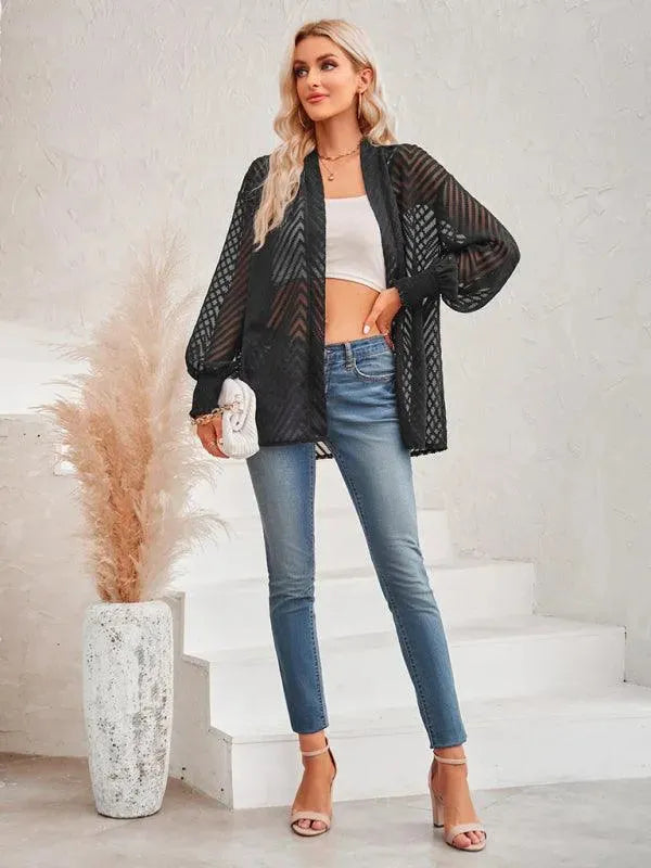 Women’s Jacquard Longline Cardigan Sweater – V-Neck