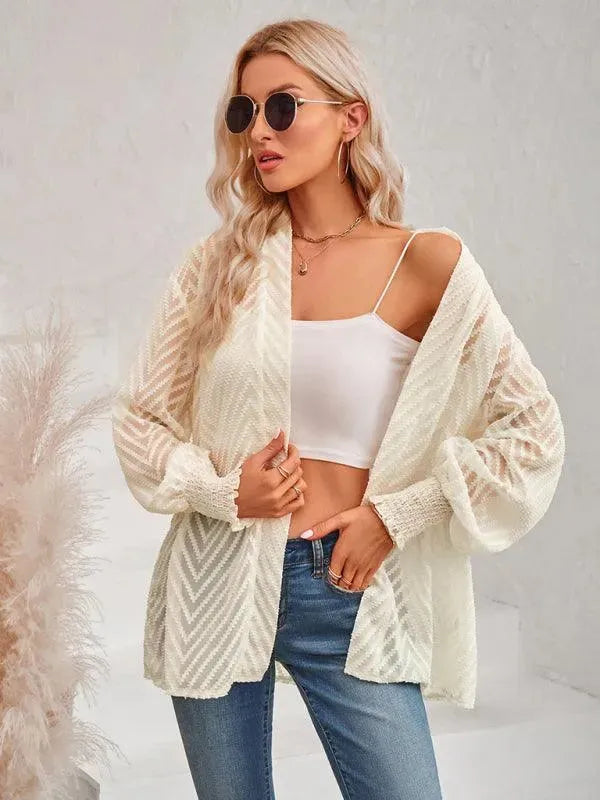 Women’s Jacquard Longline Cardigan Sweater – V-Neck