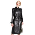 Women's Leather Trench Coat Longline Elegant Style