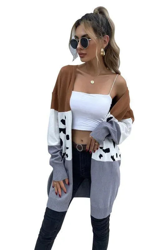 Women’s Leopard Print Longline Cardigan Sweater – V-Neck Knit