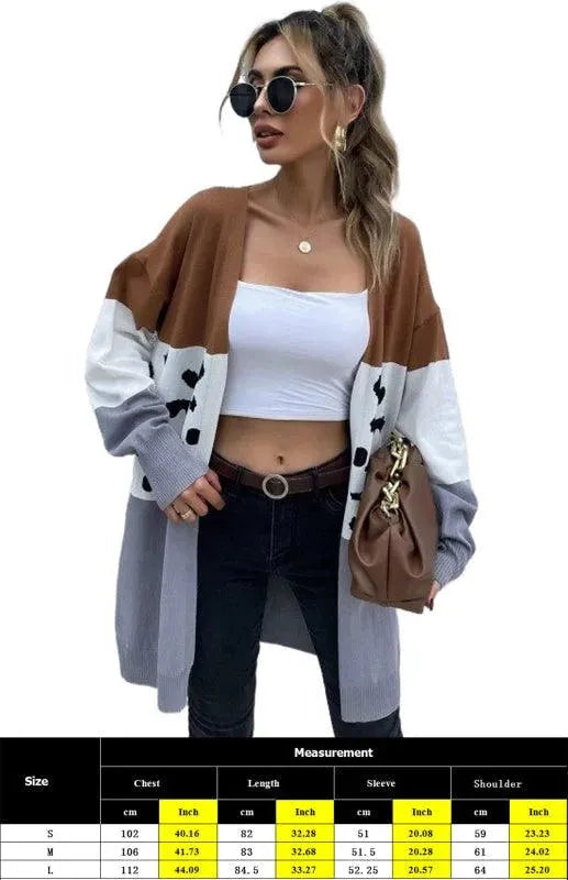 Women’s Leopard Print Longline Cardigan Sweater – V-Neck Knit