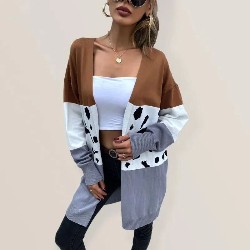 Women’s Leopard Print Longline Cardigan Sweater – V-Neck Knit