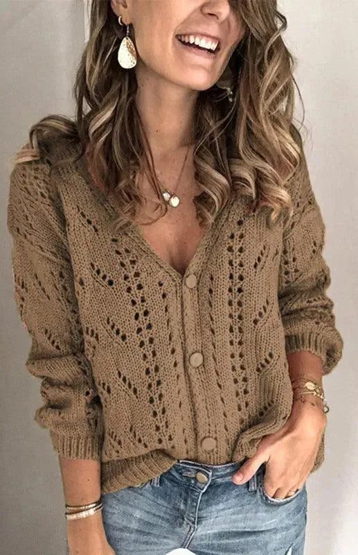 Women’s Lightweight V-Neck Cardigan Sweater – Textured Knit
