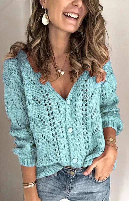 Women’s Lightweight V-Neck Cardigan Sweater – Textured Knit