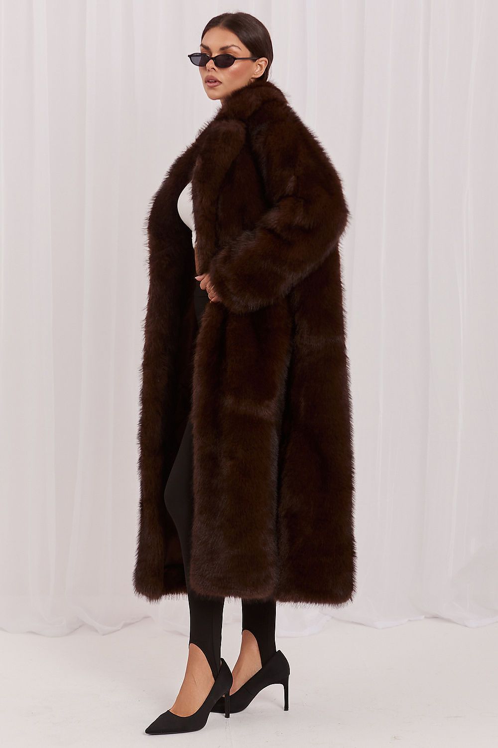 Women's Long Brown Belted Wool Wrap Coat