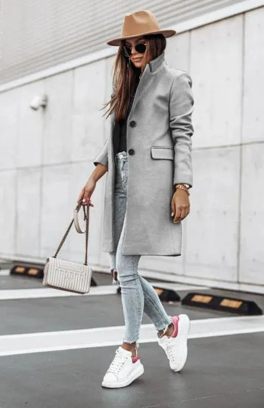 Women's Long Overcoat Open Front Minimalist Style