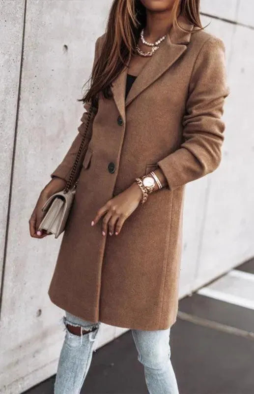 Women's Long Overcoat Open Front Minimalist Style
