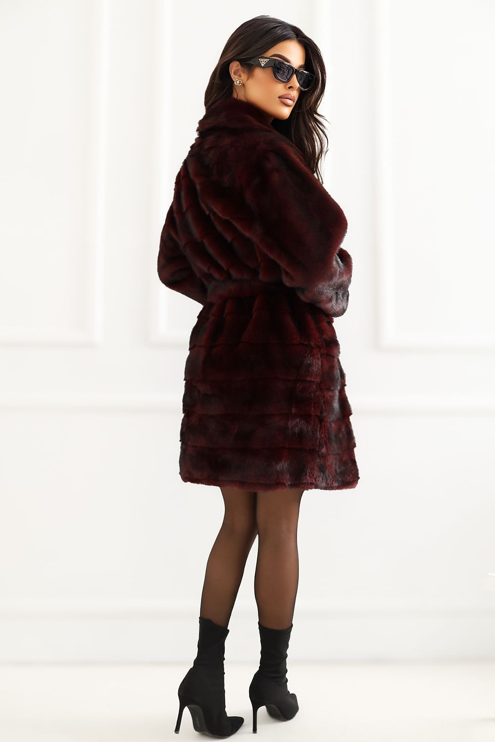 Women's Long Red Belted Wool Blend Coat