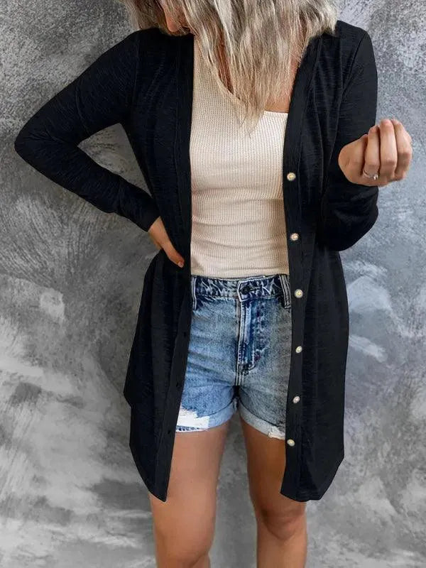 Women’s Longline Button Cardigan Sweater – Minimalist All-Season
