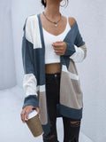 Women's Longline Colorblock V-Neck Cardigan Sweater