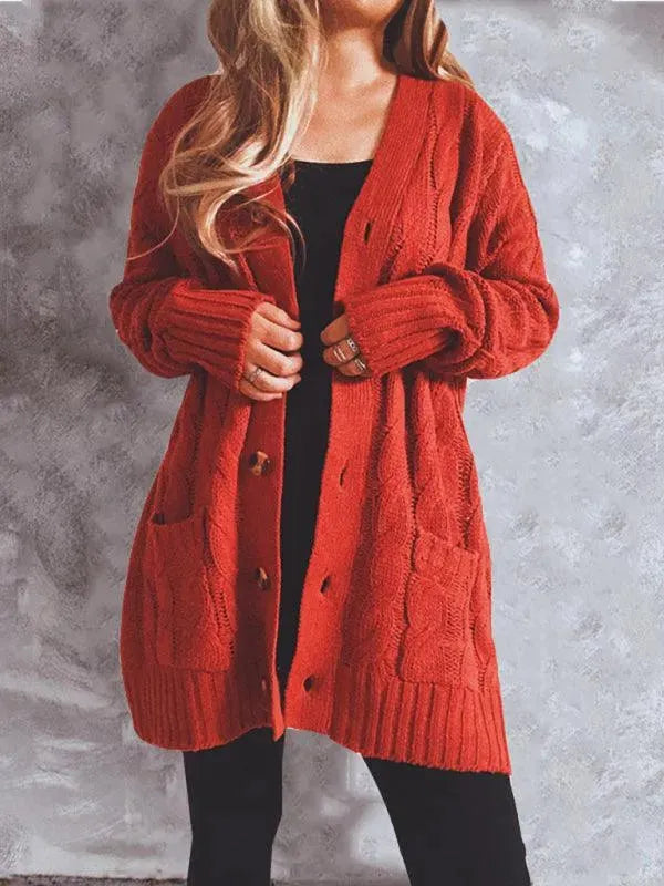 Women's Longline V-Neck Pocket Cardigan Sweater