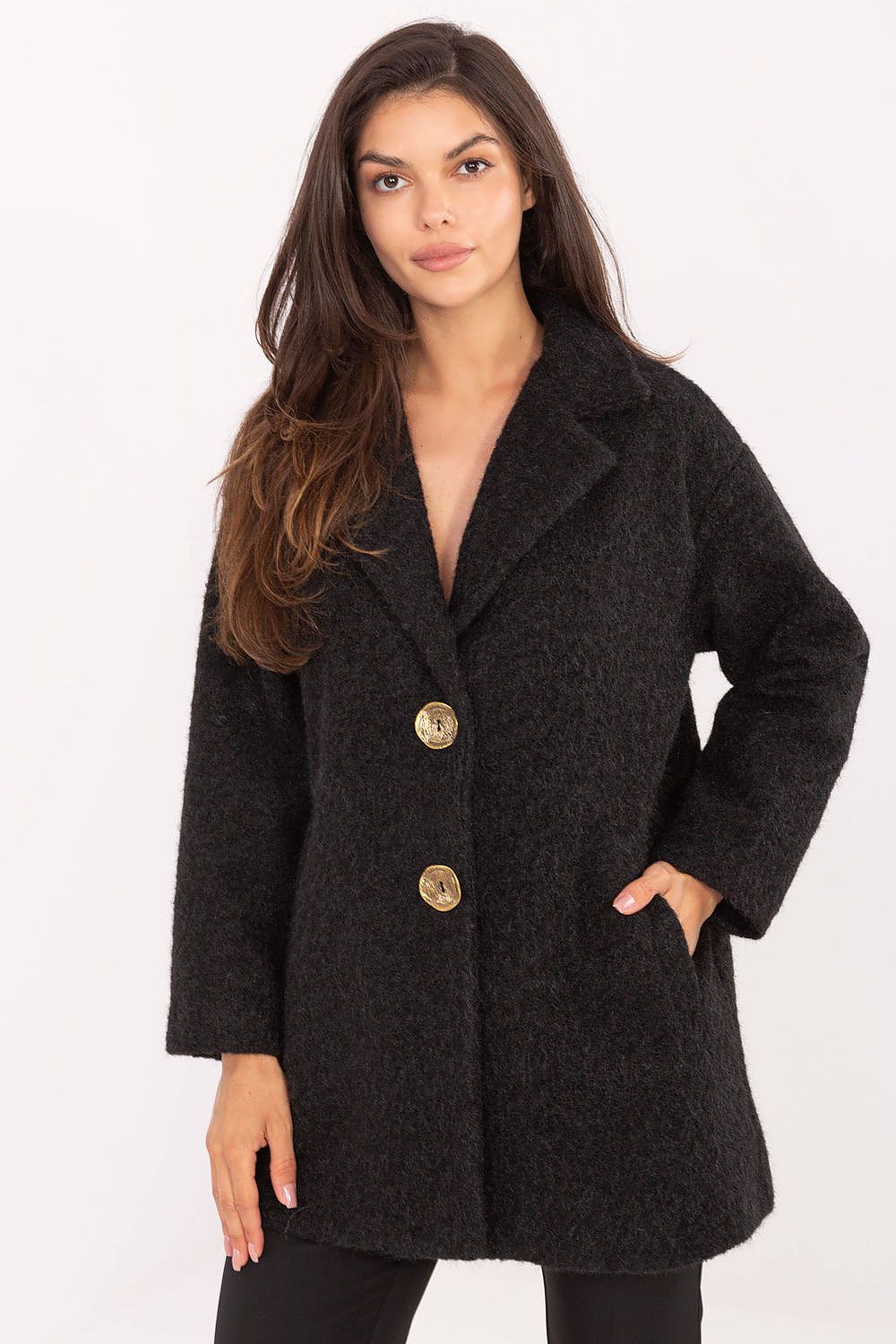 Women's Mid Length Elegant Overcoat — Black