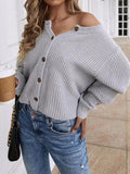 Women's Open Knit Crew Neck Button Cardigan Sweater