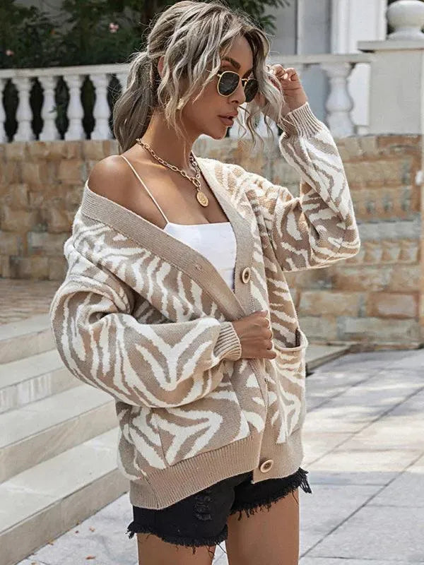 Women’s Oversized Geometric Cardigan Sweater – Knit Style