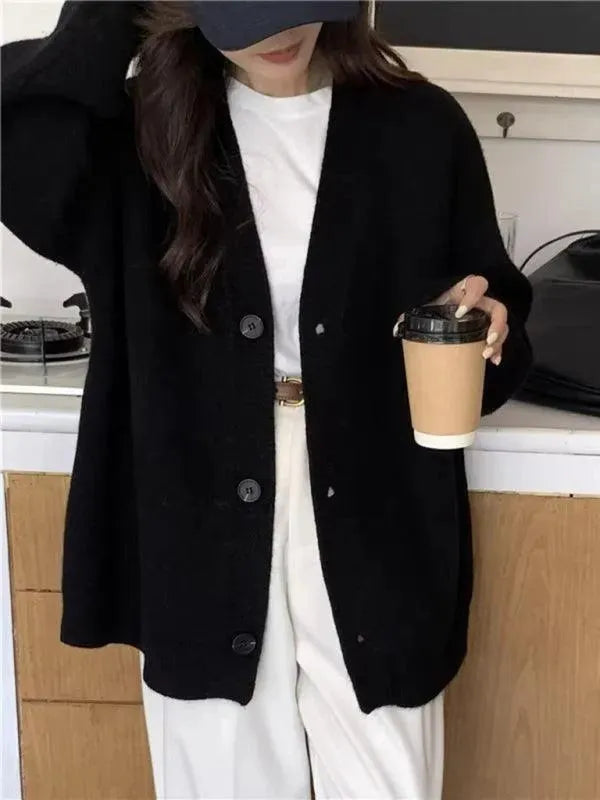 Women's Oversized V-Neck Button Cardigan Sweater