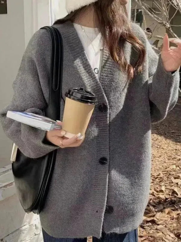 Women's Oversized V-Neck Button Cardigan Sweater