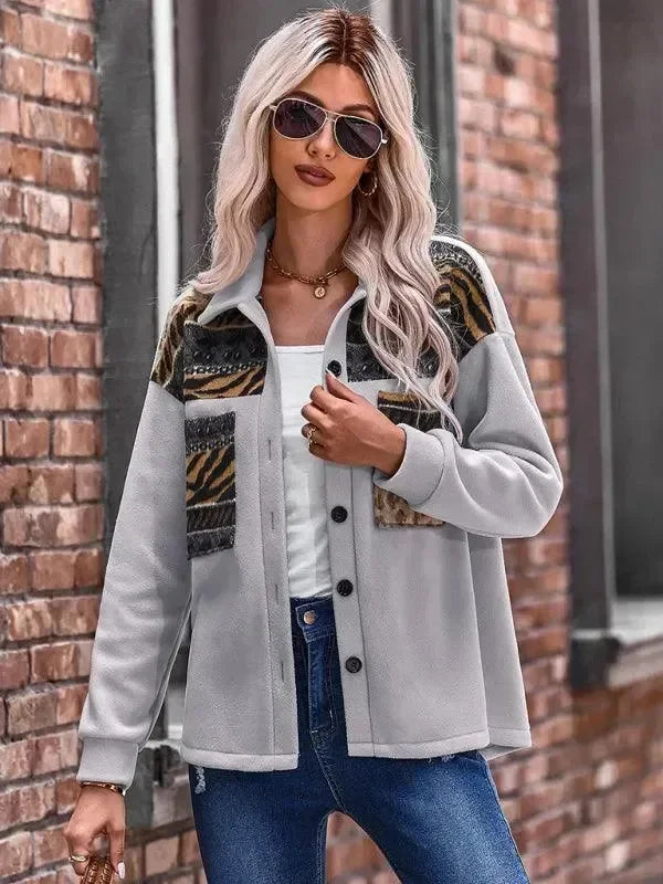 Women's Patchwork Coat Loose Fit Button Style