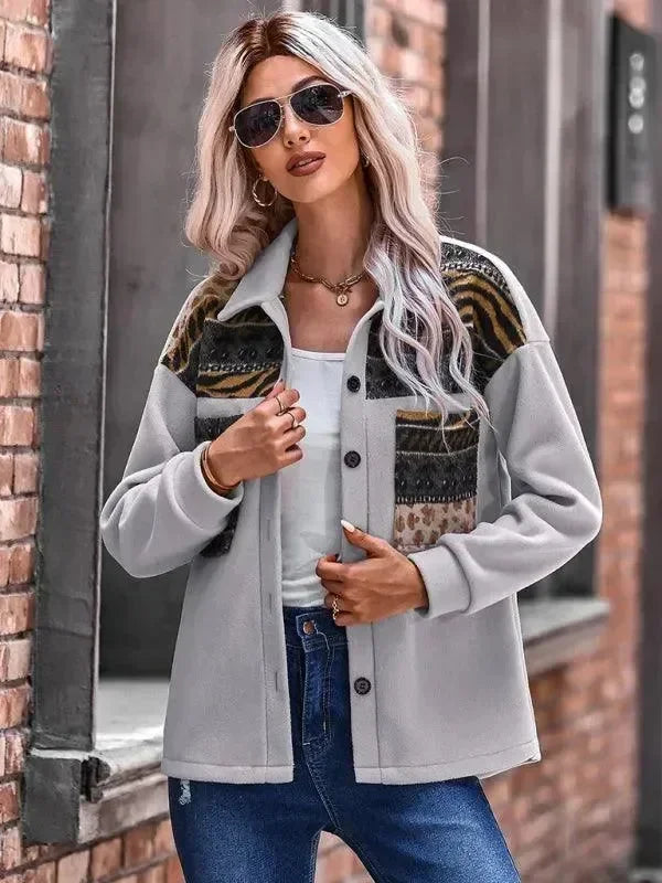 Women's Patchwork Coat Loose Fit Button Style