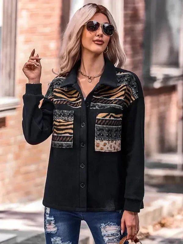 Women's Patchwork Coat Loose Fit Button Style
