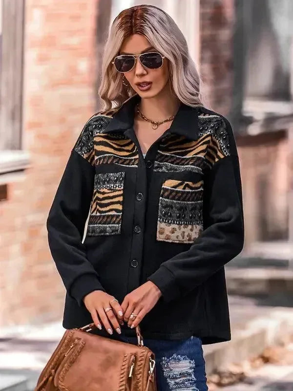 Women's Patchwork Coat Loose Fit Button Style