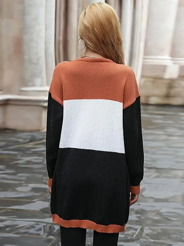 Women’s Patchwork Color Block Cardigan Sweater – Longline Knit