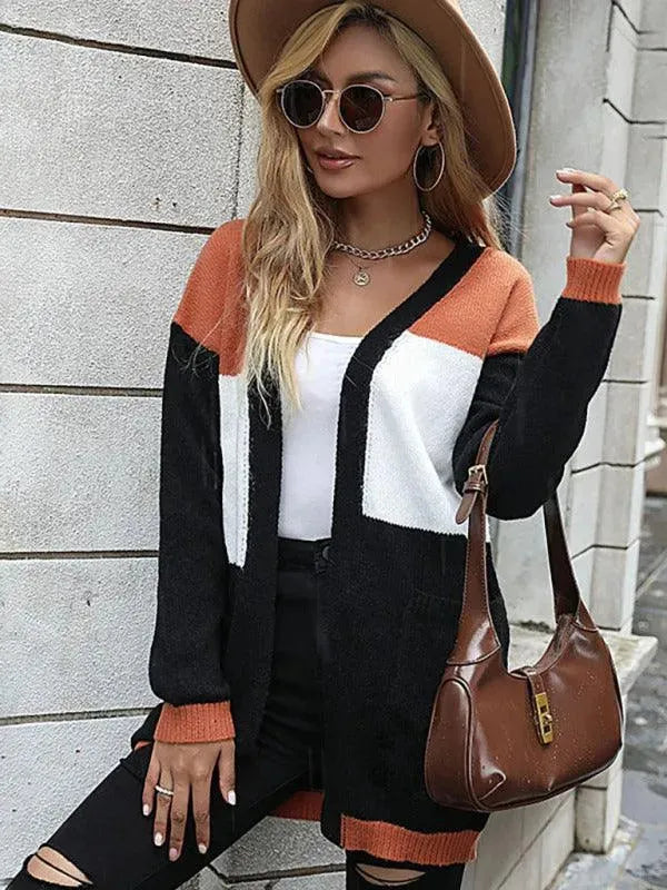 Women’s Patchwork Color Block Cardigan Sweater – Longline Knit