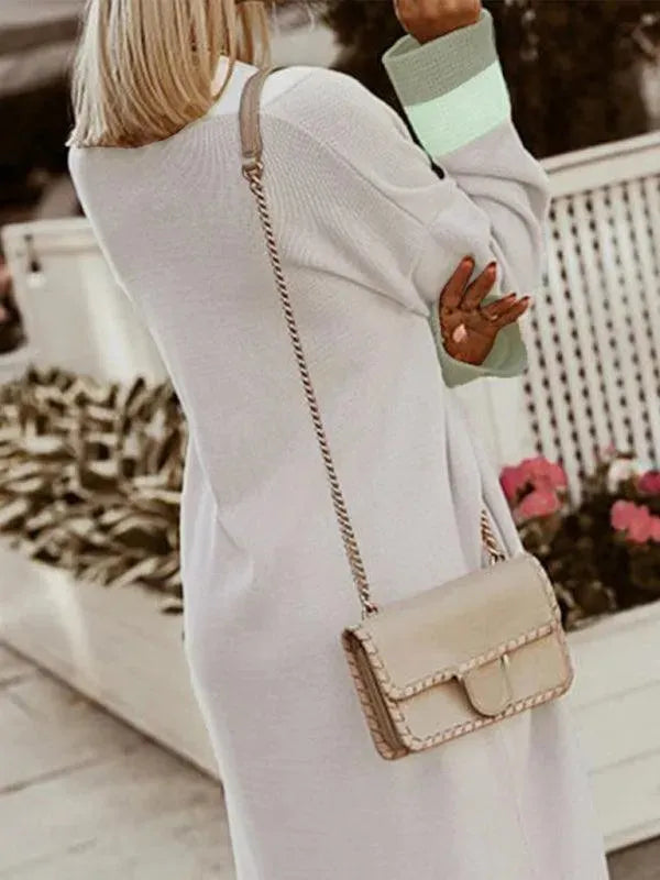 Women’s Patchwork Longline Cardigan Sweater – Color Block Knit