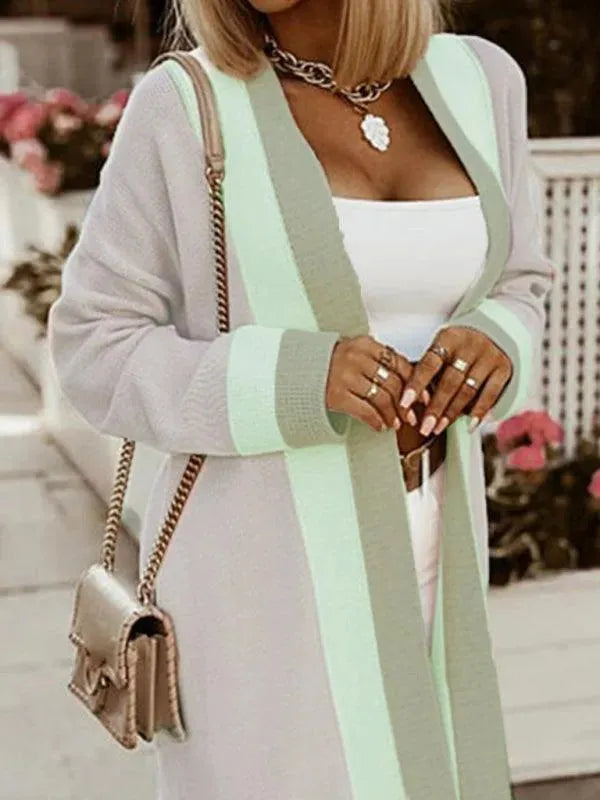 Women’s Patchwork Longline Cardigan Sweater – Color Block Knit