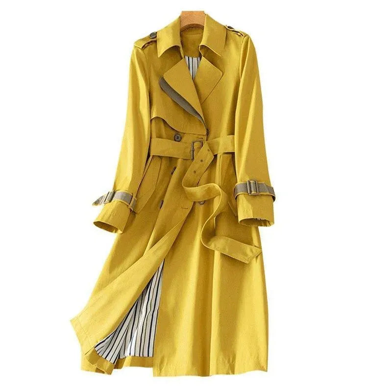 Women's Patchwork Trench Coat Belted Casual Style