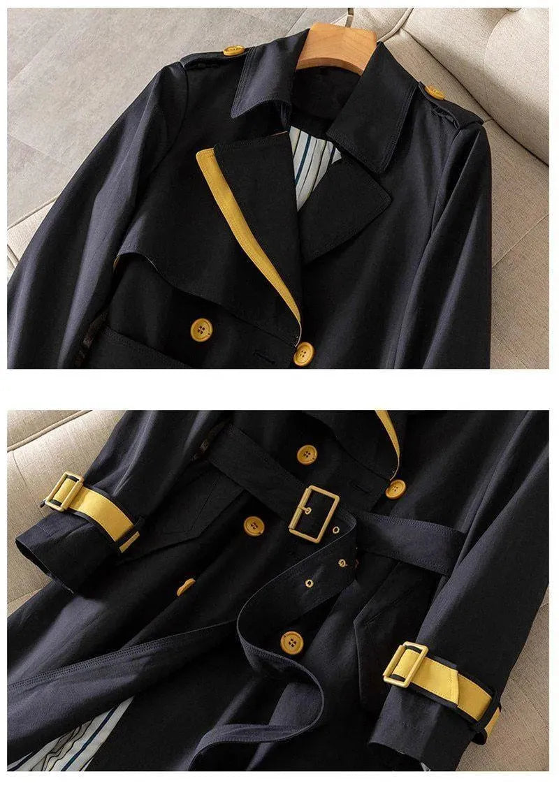 Women's Patchwork Trench Coat Belted Casual Style