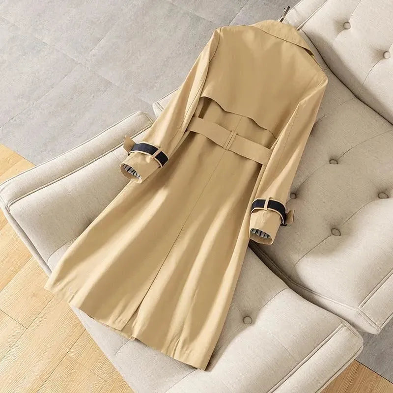 Women's Patchwork Trench Coat Belted Casual Style