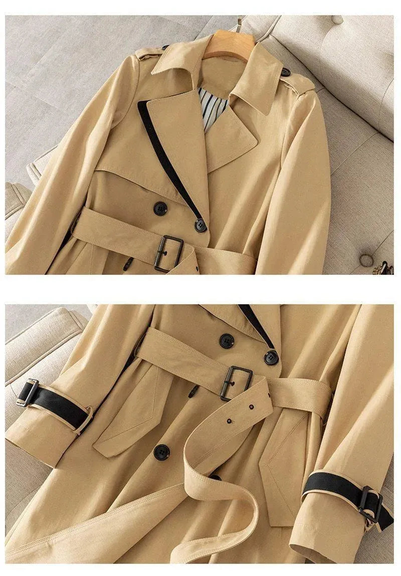 Women's Patchwork Trench Coat Belted Casual Style