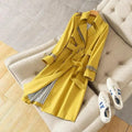 Women's Patchwork Trench Coat Belted Casual Style