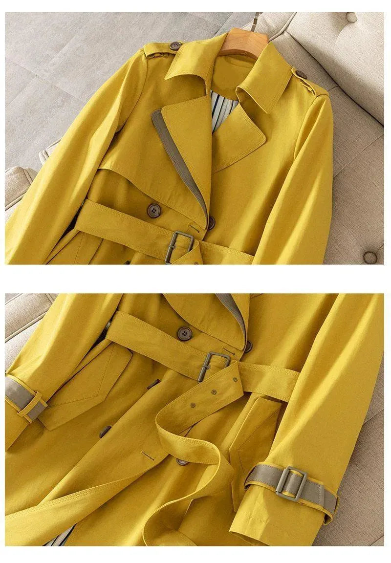 Women's Patchwork Trench Coat Belted Casual Style