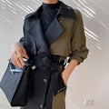 Women's Patchwork Trench Coat Belted Long Style