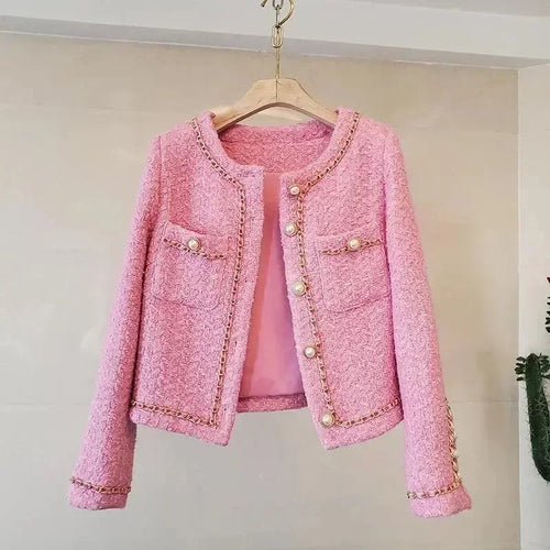 Women’s Pearl Trim Tweed Jacket Elegant Style