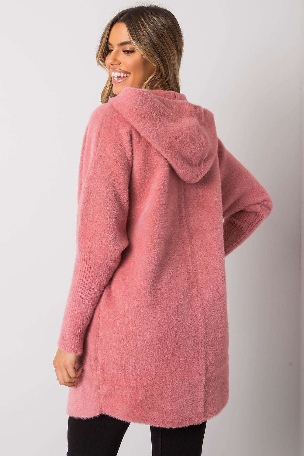 Women's Pink Loose Hooded Wool Blend Coat