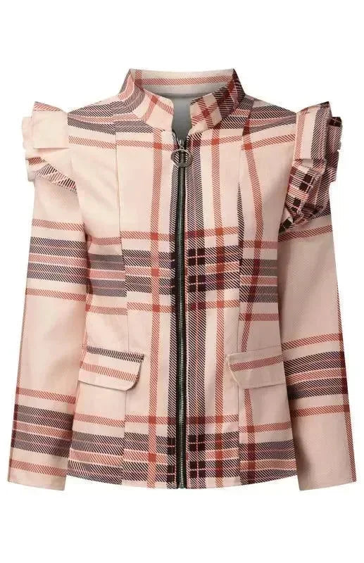 Women's Plaid Duster Coat Slim Fit Zipper Style