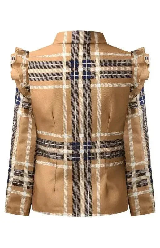 Women's Plaid Duster Coat Slim Fit Zipper Style