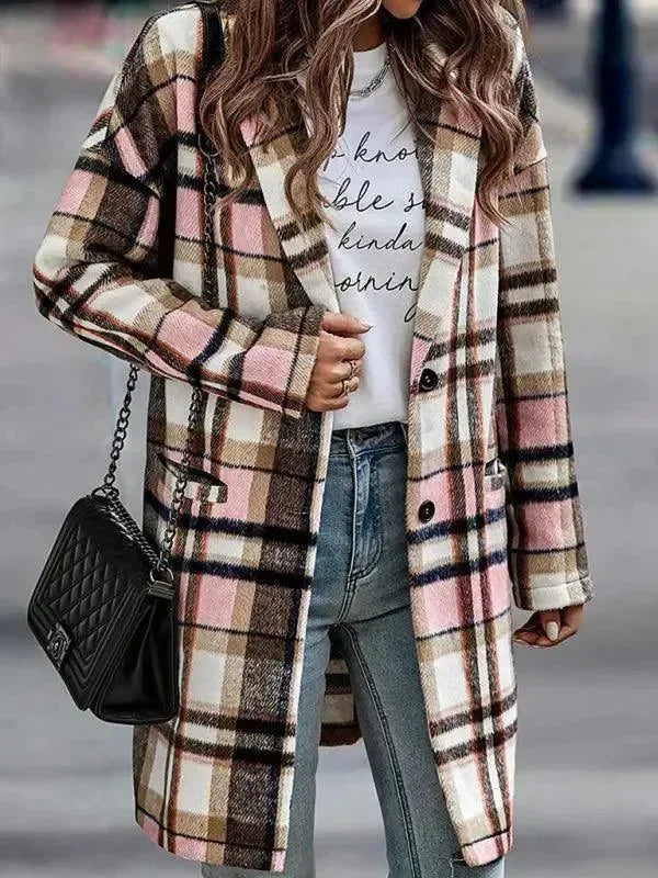 Women's Plaid Overcoat Oversized Casual Style
