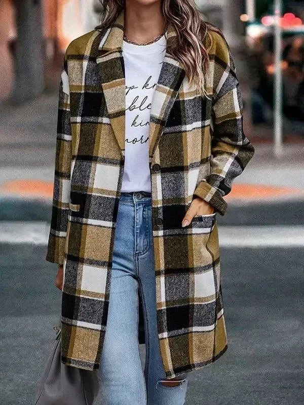Women's Plaid Overcoat Oversized Casual Style