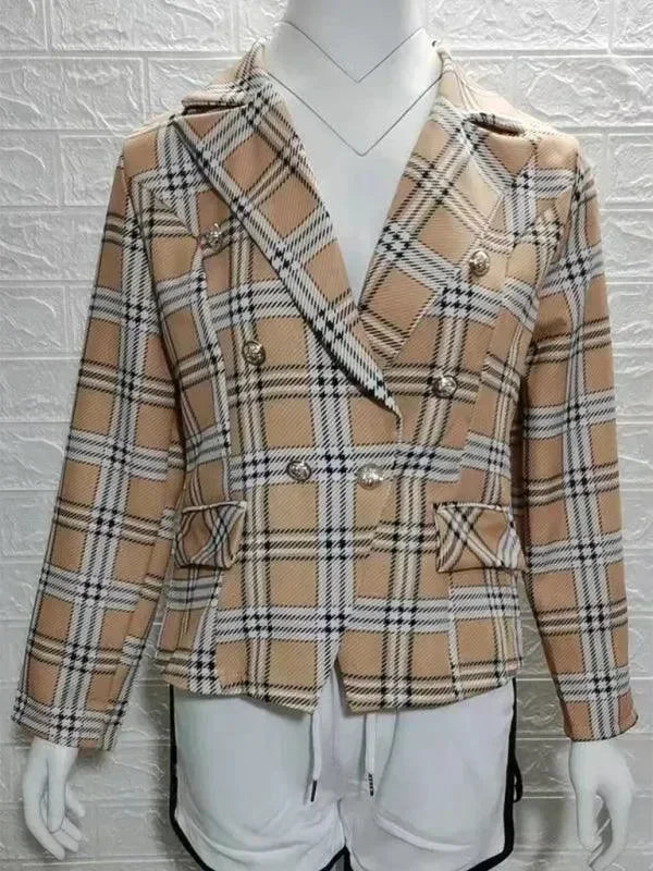 Women's Plaid Trench Coat Slim Fit Lightweight Style